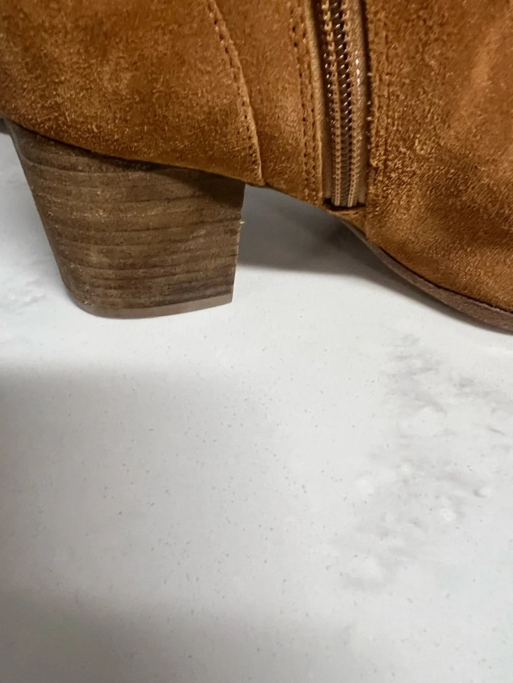 Aldo Cognac Suede Peep-Toe Block Heel Ankle Booties size 6 - Picture 4 of 12